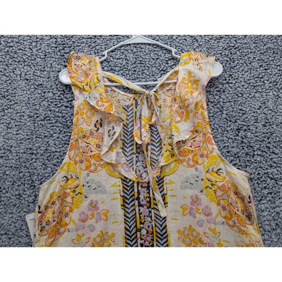 NWT Free People Linen Summer in Tulum Floral Mini Dress Womens M Colorful Yellow - Picture 7 of 11